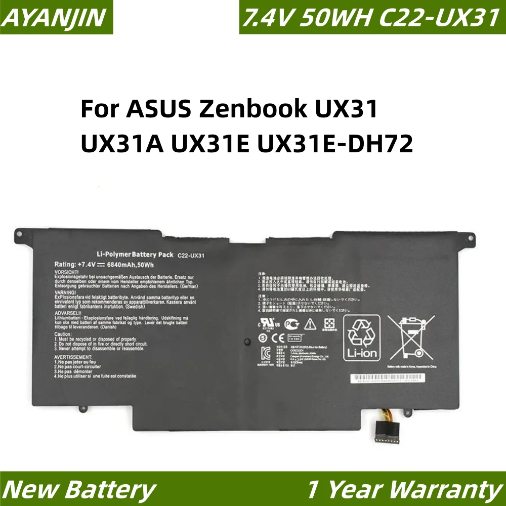 Nuova Batteria Per Laptop C22-Ux31 7.4V 50Wh/6840Mah Per Asus Zenbook Ux31 Ux31A Ux31E Ux31E-Dh72 C22-Ux31 C23-Ux31