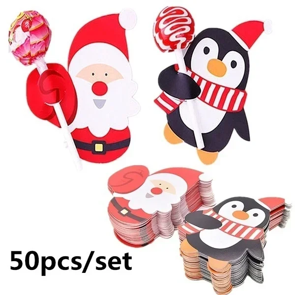 50Pcs Lot Christmas Cute Gift Package Decor Cards Lovely Penguin E Babbo Natale Candy And Lollipop Decoration Diary Stickers
