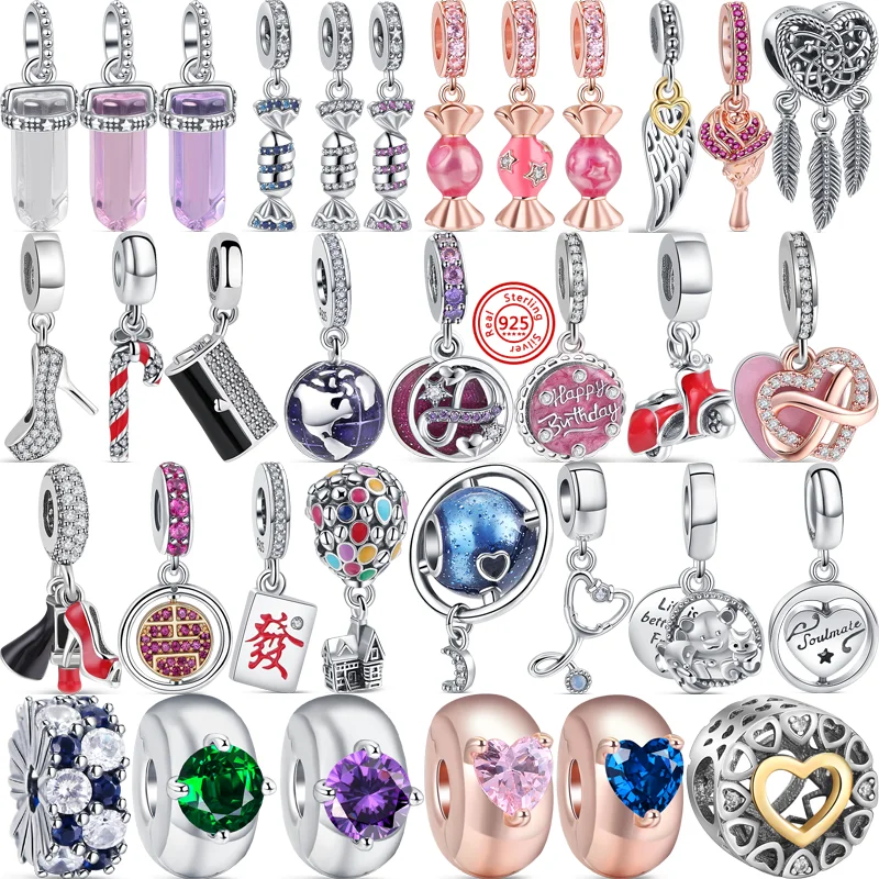 New Lollipop Pink Candy Lucky Cat Flower 925 Sterling Silver Beads Fit Original Pandora Charms Bracciale Donna Gioielli Regali