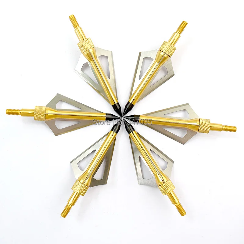 12 Pezzi Oro 100 Grano Caccia Broadheads Balestra Punte Della Testa Della Freccia Bulloni Arco Per Tiro Con L'Arco