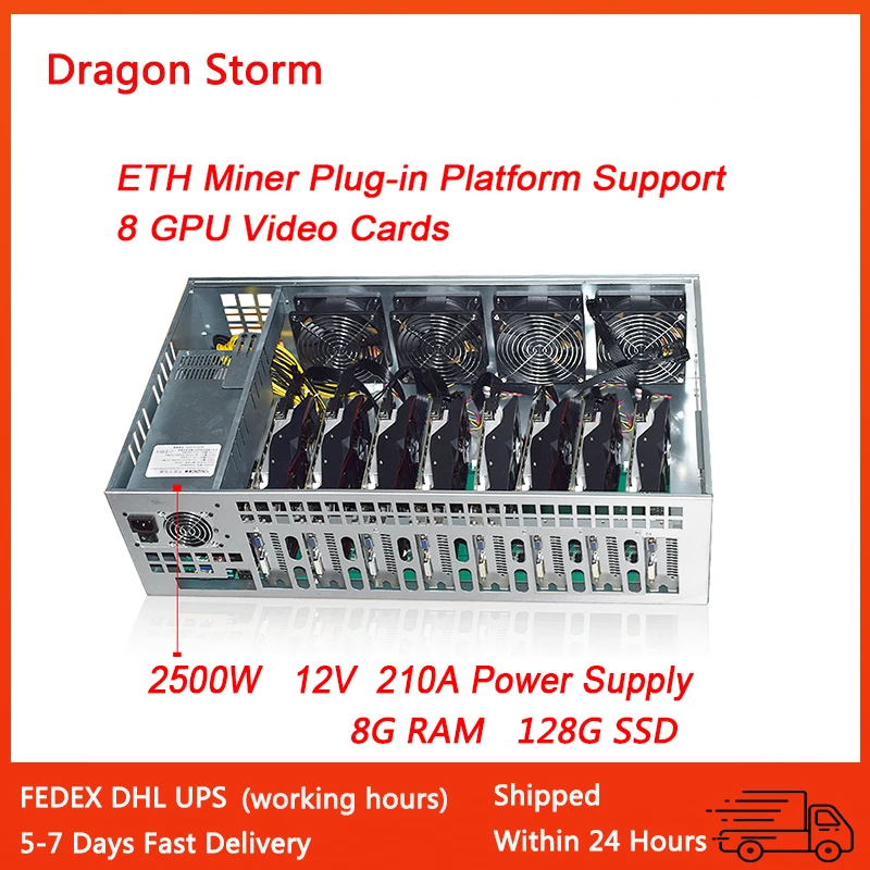 Etc Rvn Miner Platform Built-In B85M 65Mm Scheda Madre Distanza Scheda/2500W Psu/8Gram/128Gssd/4 Ventole Supporto Telaio Addensato 8Gpu