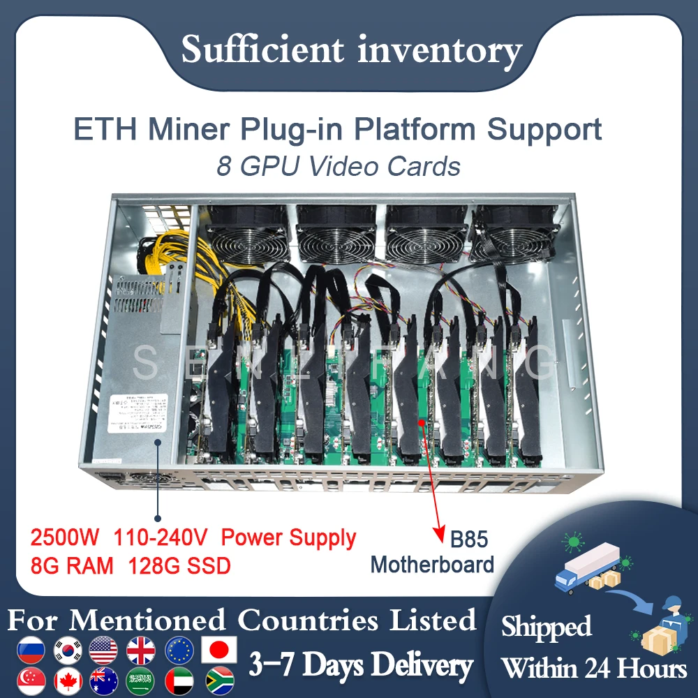 Senlifang Etc Rvn Miner Piattaforma Plug-In Scheda Madre B85M Integrata Scheda Elettrolitica Addensata Chassis 8 Scheda Grafica + 2500W Psu
