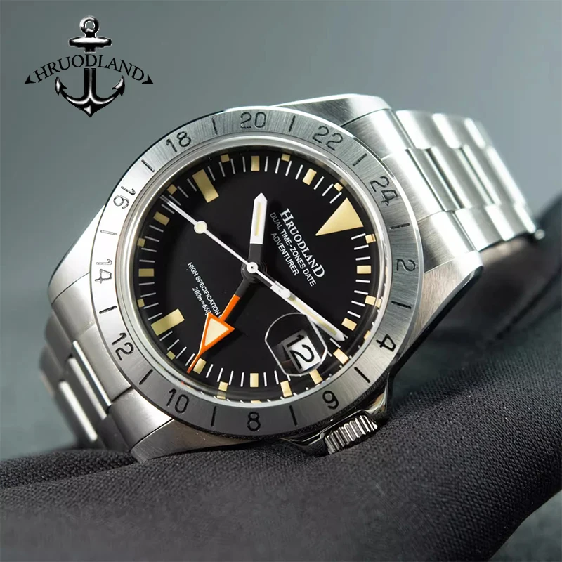 Hruodland Gmt Watch F023 Sapphire Bubble Mirror Luminoso Acciaio Inossidabile 200M Diving Nh34 Orologio Meccanico Retrò Classico Da Uomo