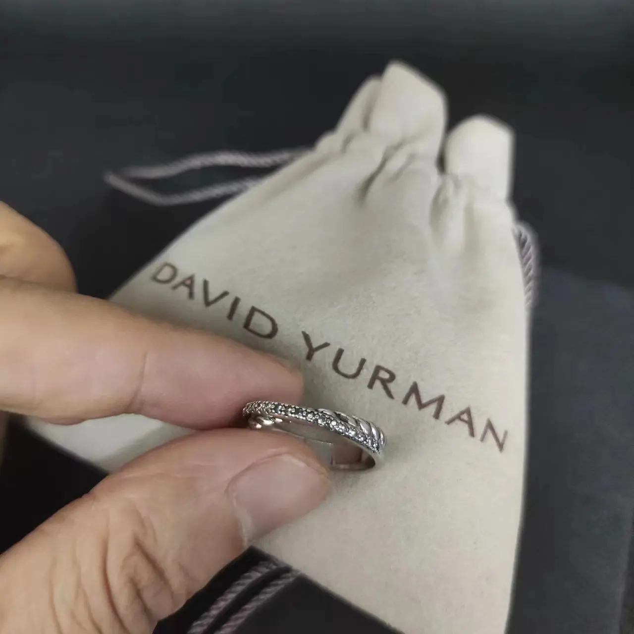 Hsc Dy Rings Cable Collectible Twisted Line White Stone Stack In Argento Sterling Con Pavé Diamonds
