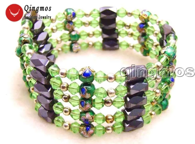 Qingmos Alla Moda Cloisonne Del Braccialetto Per Le Donne Con 6Mm Rotonda Verde Cloisonne & Nero Ematite Magnetica Collana Dei Monili Bra282