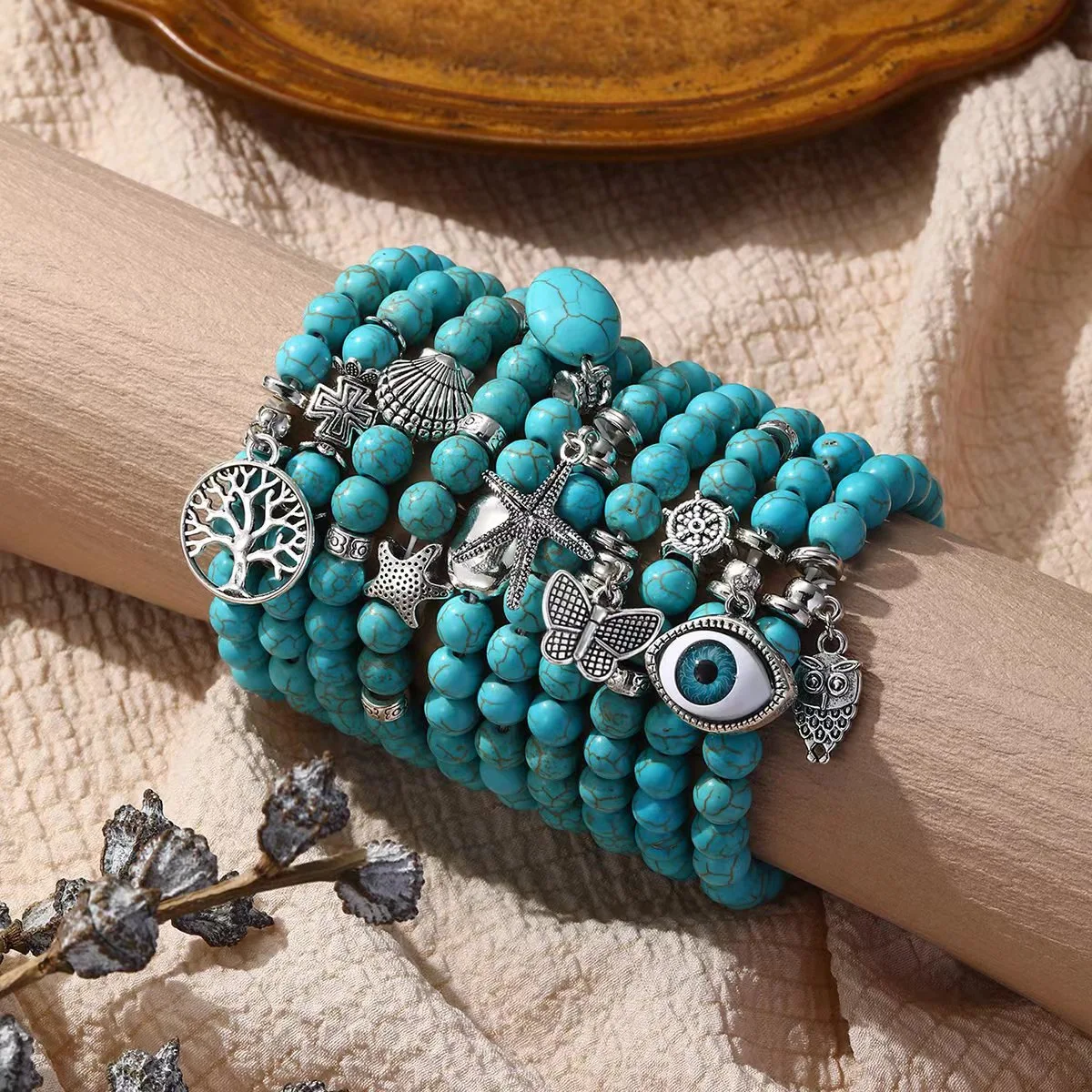 Bracciali Per Le Donne Perline Turchesi Bohémien Reiki Nature Stone Cube Cilindro Bracciali Irregolari Guarigione Gioielli Sanitari