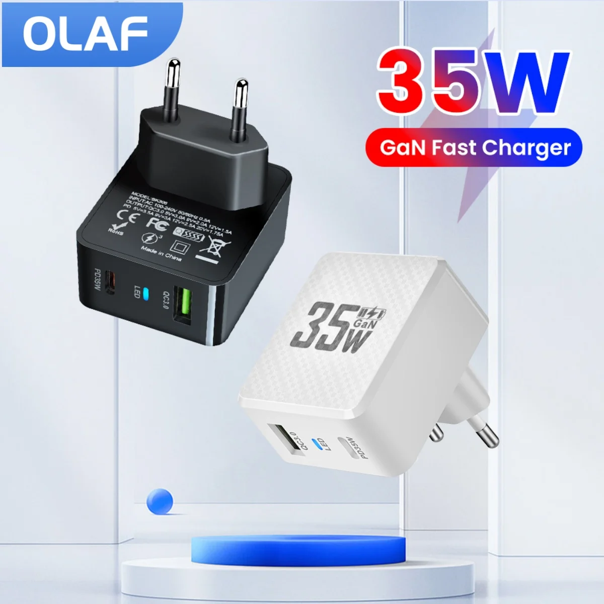 Olaf Pd 35W Gan Charger Usb C Led Ricarica Rapida Per Iphone 15 14 Pro Max Samsung Galaxy S23 S22 Xiaomi