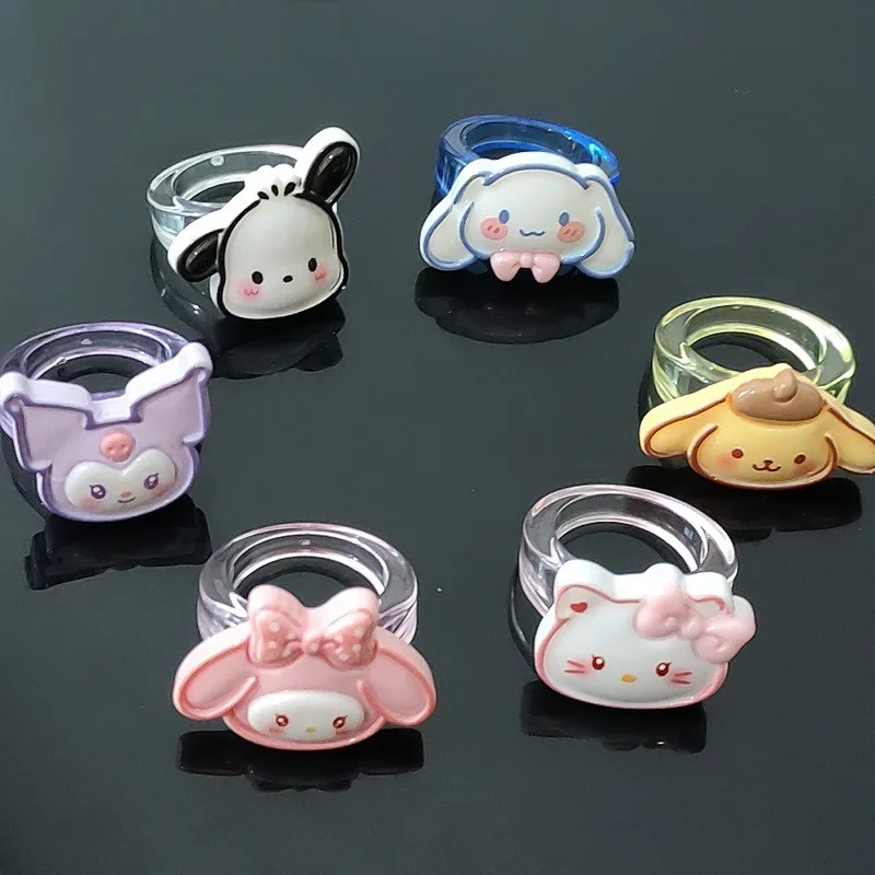 Sanrio Hello Kitty Cartoon Ring Anime Figures Kuromi My Melody Pochacco Cinnamoroll Ring Q Figural Cute Girl Rings Regalo Di Compleanno