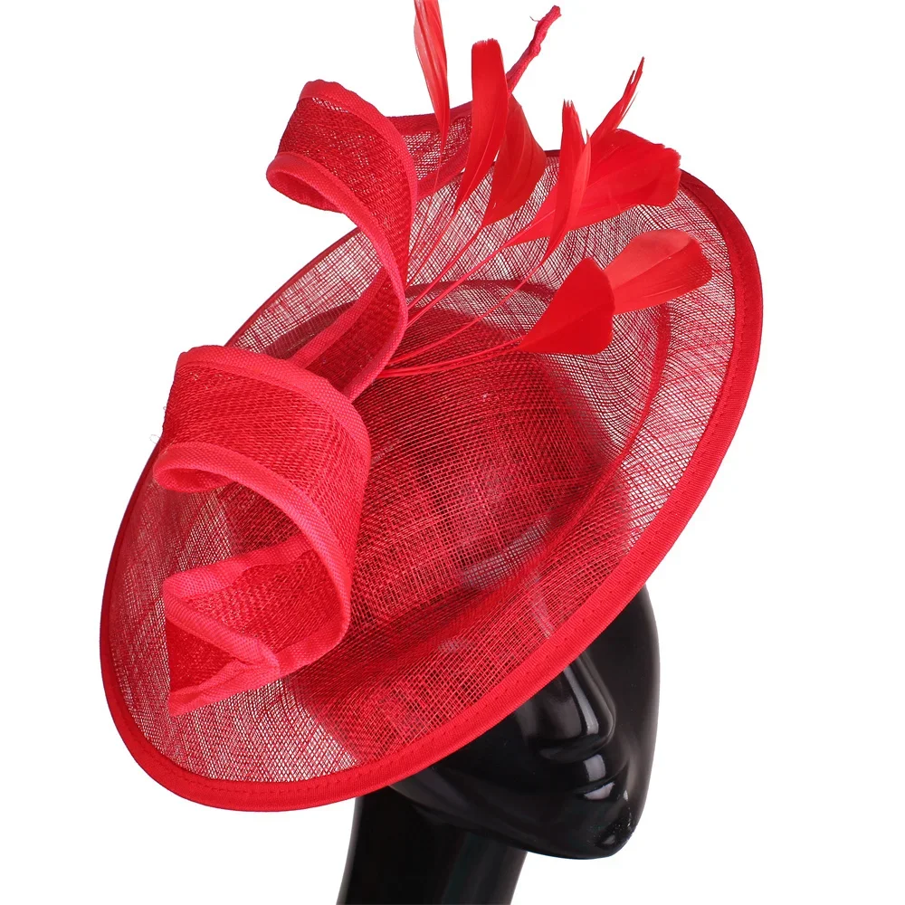 Red Kentucky Derby Fascinator Hat For Women Elegant Flower Sinamay Ladies Hats Wedding Party Cocktail Headwear Fasce Femminili
