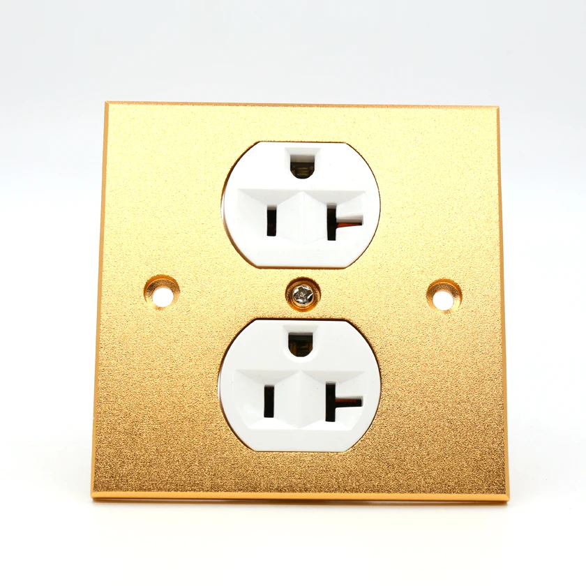 One Pieces Pure Alloy Wall Power Audio Presa Di Corrente A Parete Di Grado Av 2 Porte White 86 Mmx86Mm Wall Power Sock Con Oro