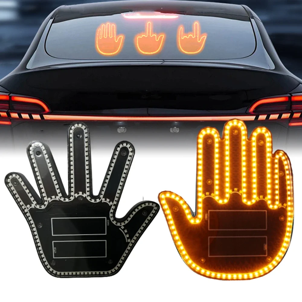 Gesto Led Funny Car Finger Light Con Gesto Remoto Led Funny Back Window Sign Car Middle Finger Car Light