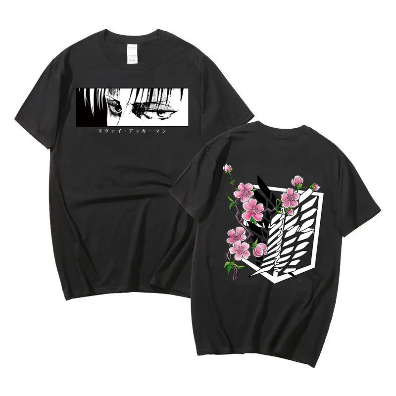 Anime Attack On Titan T-Shirt Uomo Cotton Ackerman Mikasa Eren Jaeger Cherry Blossom Graphics Logo Abbigliamento Top Tees Camiseta