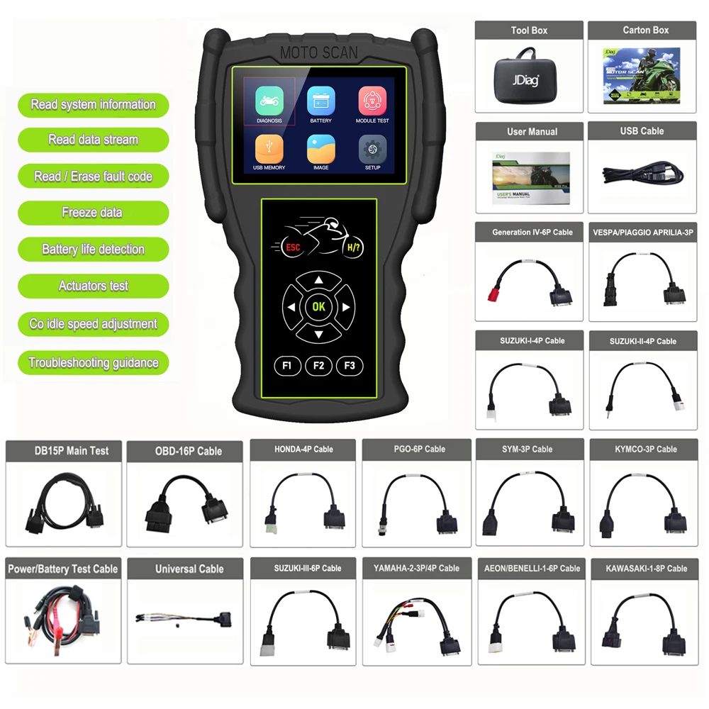 Scanner Per Moto Jdiag M100 Pro Versione Standard Strumento Di Scansione Per Moto Motoscan Per Moto Universali + Tester Per Batterie