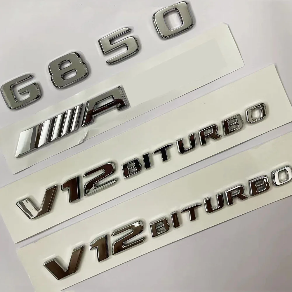 For Mercedes Benz Amg G850 V12 Biturbo Car Decorate Logo Lettering Emblem Sticker Silver Accessories