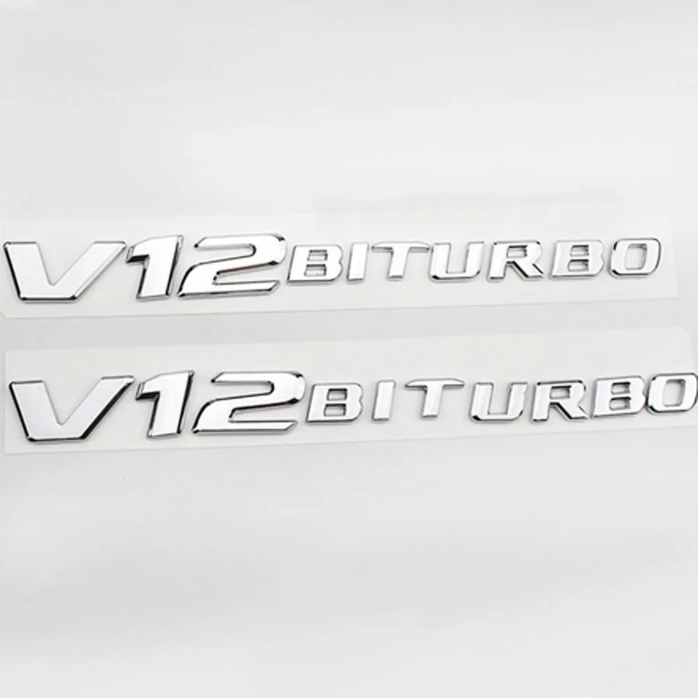 Per Mercedes Benz V12 Biturbo Flat Badge Car Styling Emblem V12 Biturbo Lettering Logo Sticker Argento