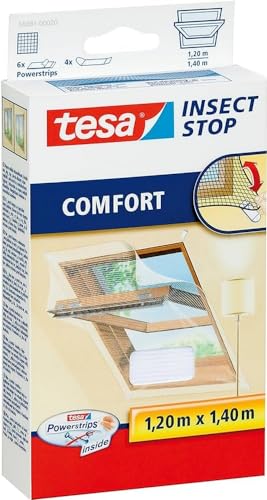 Tesa Insect Stop Comfort Fliegengitter Für Dachfenster - Insektenschutz Für Fenster - Fliegen Netz Selbstklebend Ohne Bohren - Weiß (Leichter Sichtsch