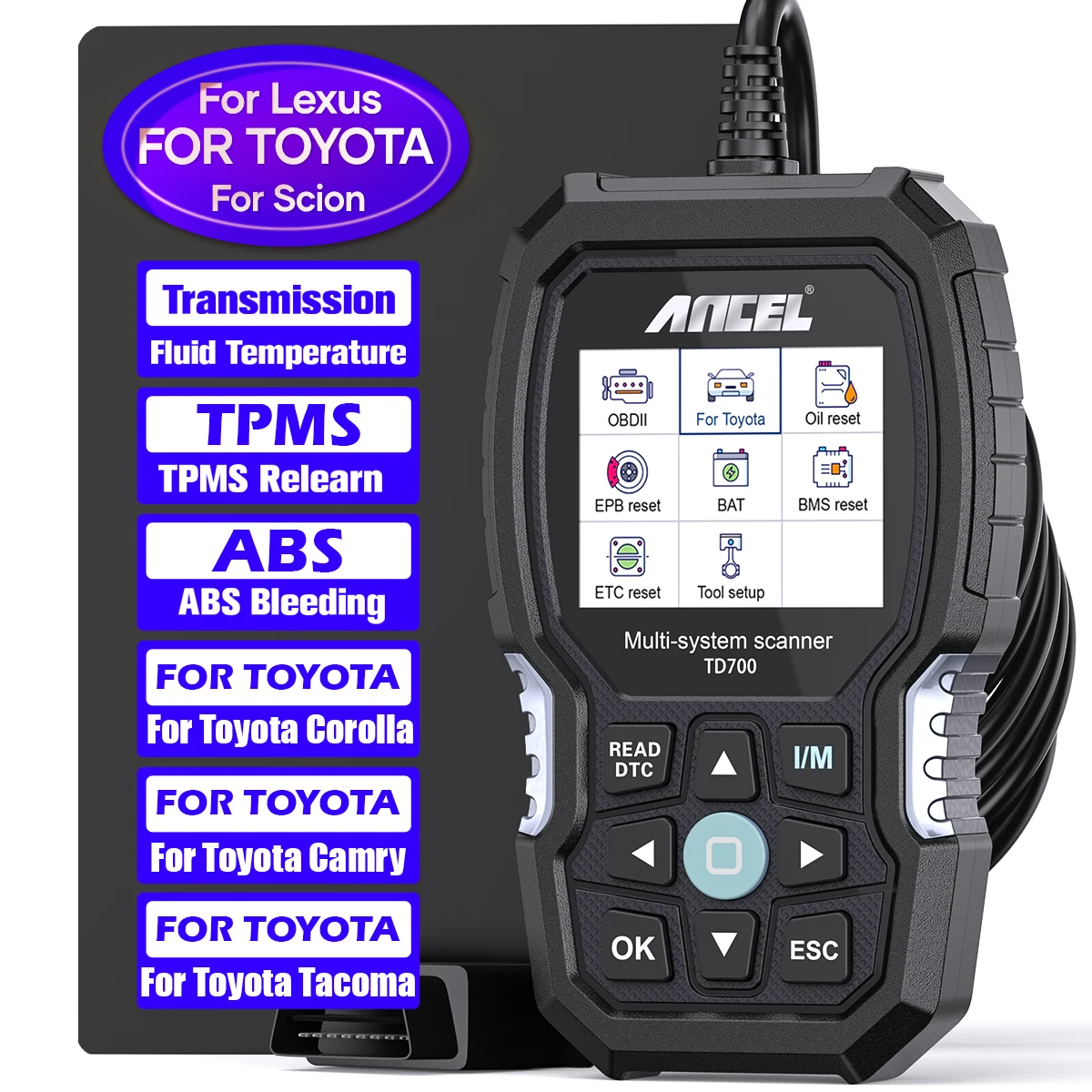 Ancel Td700 Obd2 Scanner Per Toyota/Lexus/Scion All System Transmission Tpms Relearn Abs Engine Car Diagnostic Scan Tool
