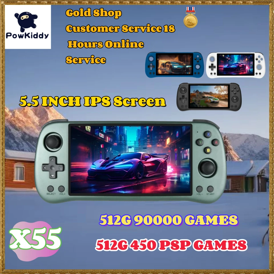 Powkiddy X55 Console Per Videogiochi Portatili Portatili Da 5.5 Pollici Ee Linux System Tv Hdmi Retro Player 512G 92000 Giochi Psp Ps1Gift