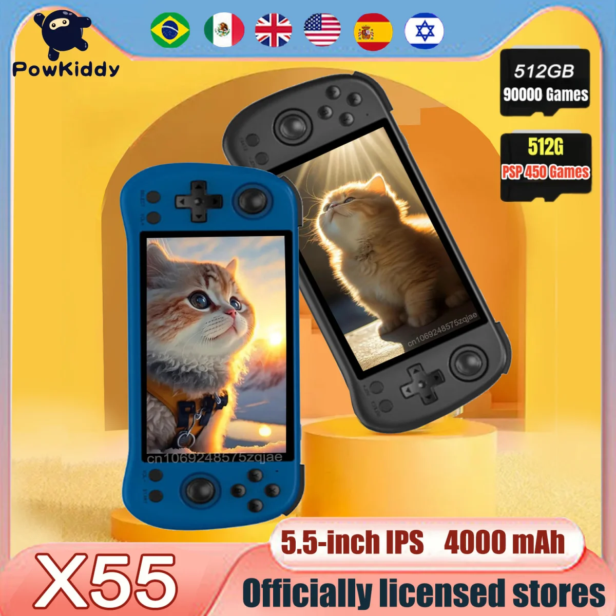 Powkiddy X55 Console Per Videogiochi Portatili Portatili Retrò Sistema Linux Da 5.5 Pollici Tv Hdmi Retro Player 512G 80000 Giochi Psp Ps1Gift