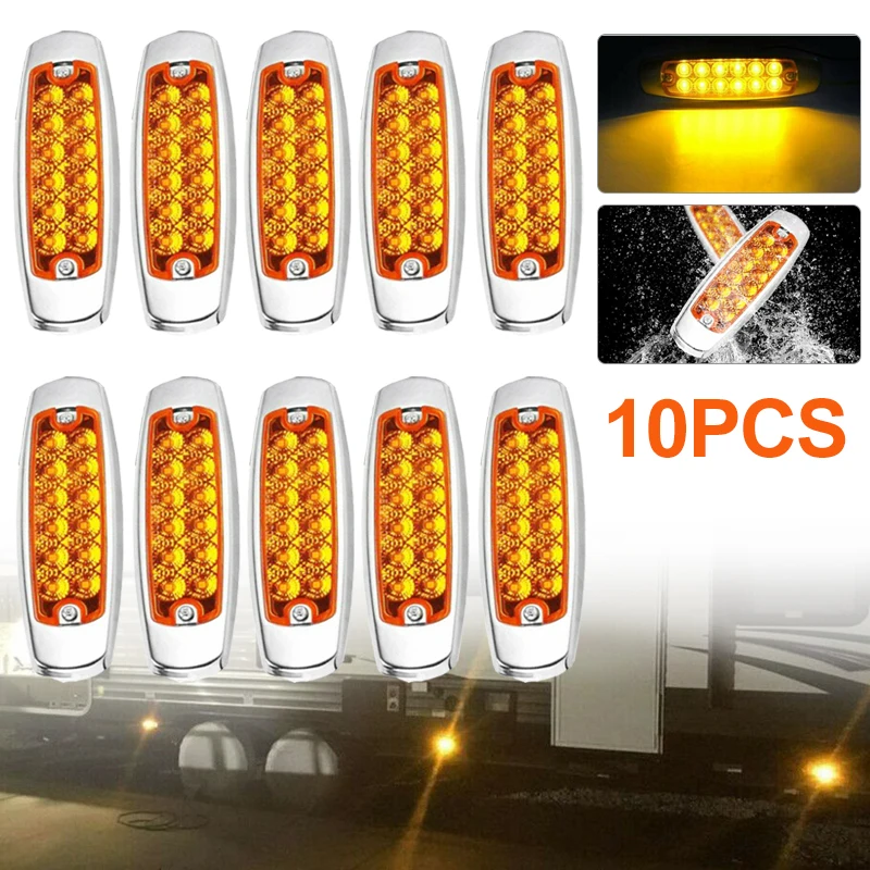 10 Pack 24V Ambra Side Marker Light Clearance 12-Led Truck Trailer Per Peterbilt Truck Warning Light