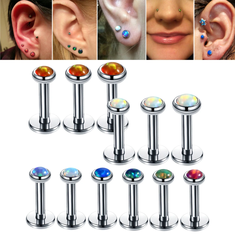 3 Pz/Set In Acciaio Inox Opale Pietra Labret Stud Lip Ring Internamente Filo Helix Tragus Cartilagine Stud Orecchino Piercing Gioielli