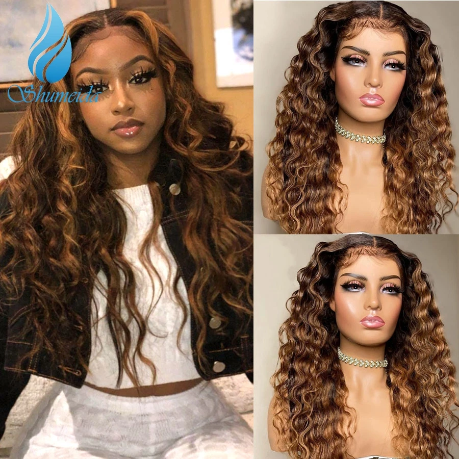 Shumeida Evidenzia Colore Marrone 13*4 Parrucche Anteriori In Pizzo Brasiliano Remy Capelli Umani Nodi Sbiancati Pre Pizzicato Per Le Donne Capelli De