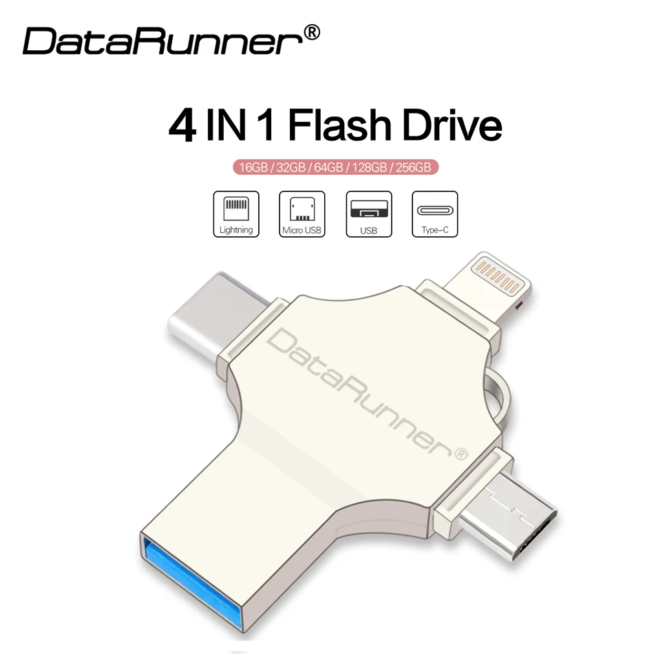 Datarunner 4 In 1 Usb Tipo C Flash Drive 128Gb Pendrive Di Archiviazione Esterna Per Iphone/Ipad/Android/Pc 256Gb 64Gb 32Gb Thumbdrive