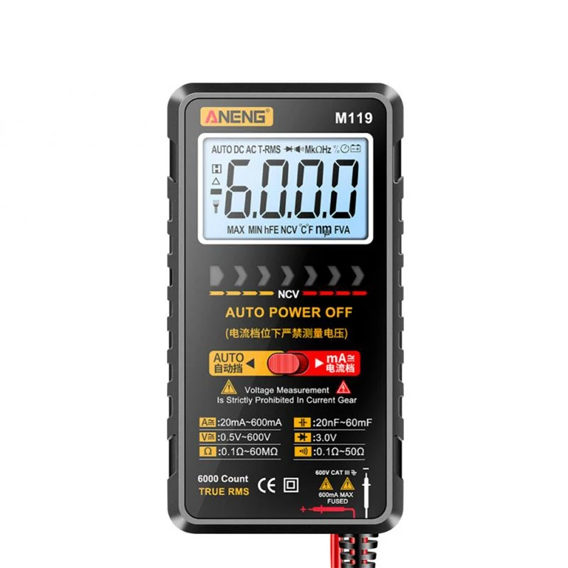 Aneng M119 Multimetro Digitale Portatile 6000 Conteggi Multimetro Avometro Tester Condensatore A Transistor