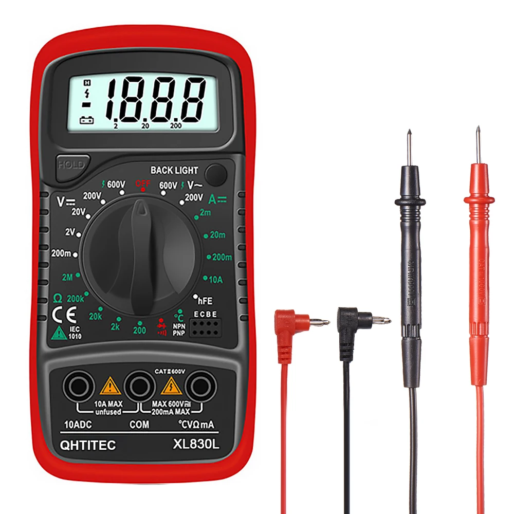 Qhtitec Xl830L Multimetro Digitale Ac/Dc Amperometro Volt Ohm Tester Multimetro Con Schermo Lcd Retroilluminazione Voltmetro Portatile