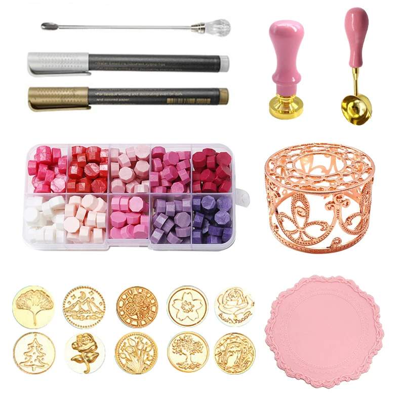 10 Grid Seal Granule Wax Seal Stamp Vintage Macarons Multicolor Fai Da Te Scrapbook Materiale Ottagono Fire Paint Box Set Cartolina