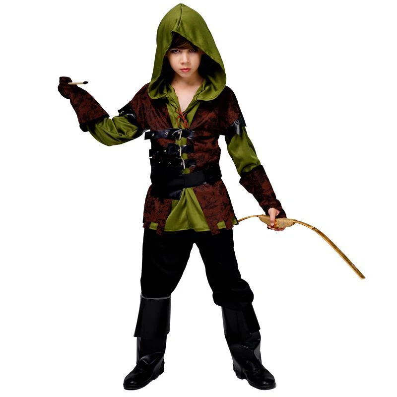 Robin Hood Costume Per Uomo Huntsman Hood Costumes Green Deluxe Cosplay Fancy Suit For Spadaccino Costumes Party For Kids Boys