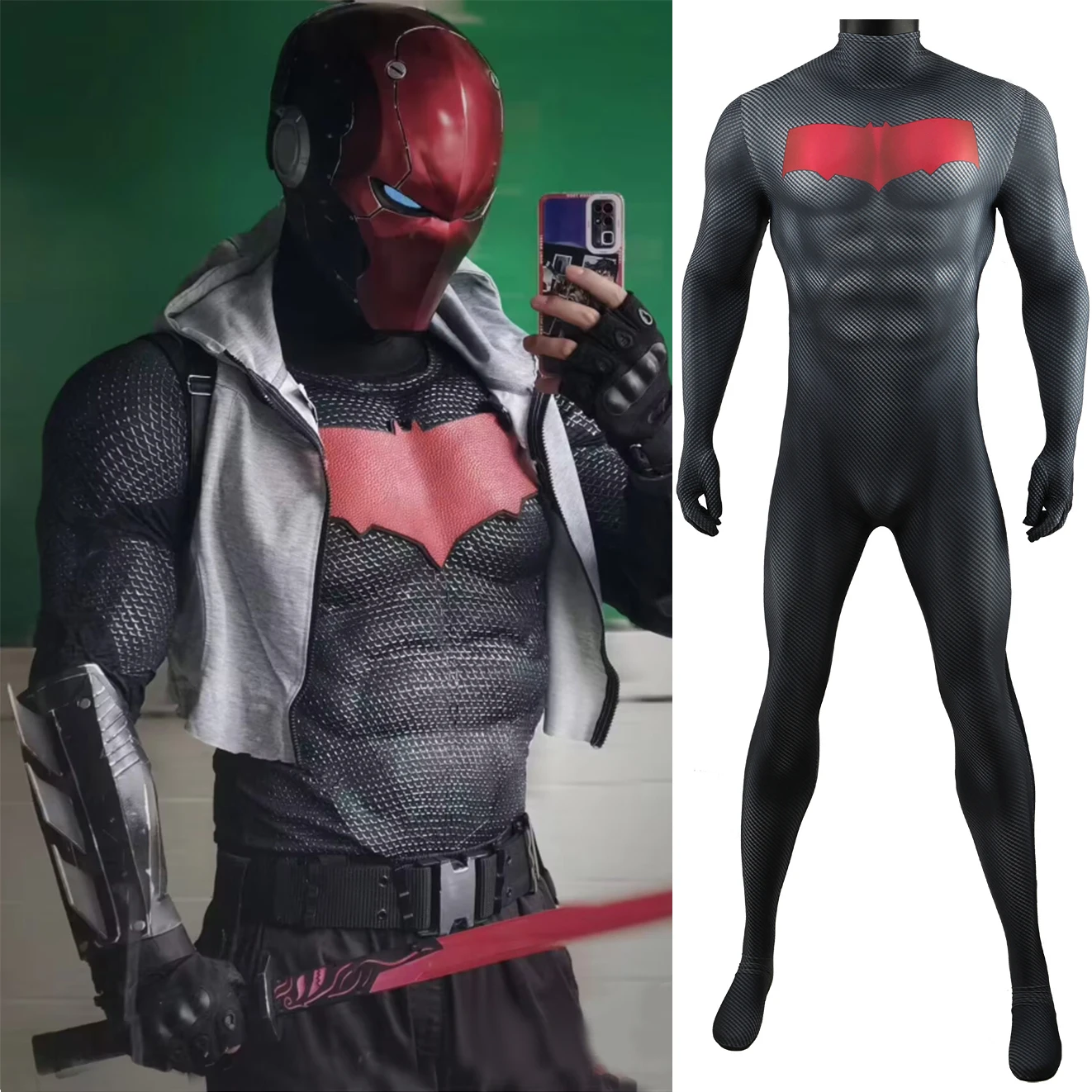 Red Hood Robin Costume Cosplay Supereroe Jason Robin Zentai Body Spandex Ragazzi Costume Di Halloween Bambini Adulti