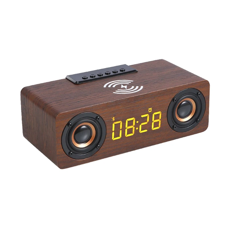 Le Migliori Offerte Caricabatterie Wireless Veloce Altoparlante Bluetooth Wireless In Legno Sveglia 3D Stereo Boombox Soundbar