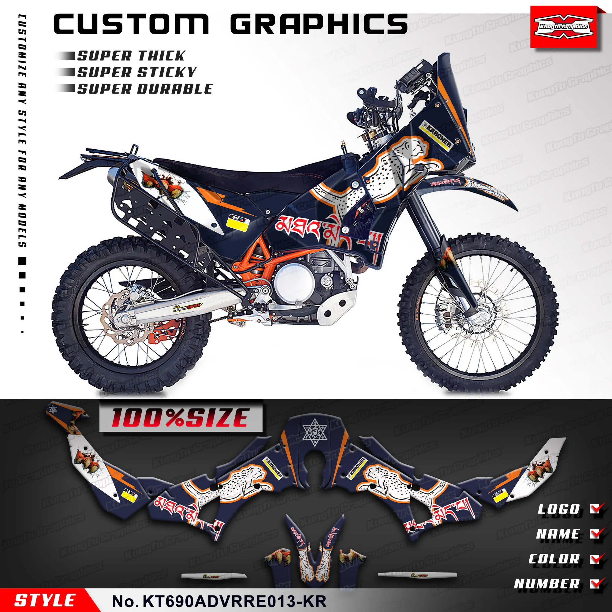 Kungfu Graphics Adesivi Personalizzati Involucri In Vinile Pieno Per Ktm Rally Raid Evo2 690 Adv, Kt690Advrre013-Kr