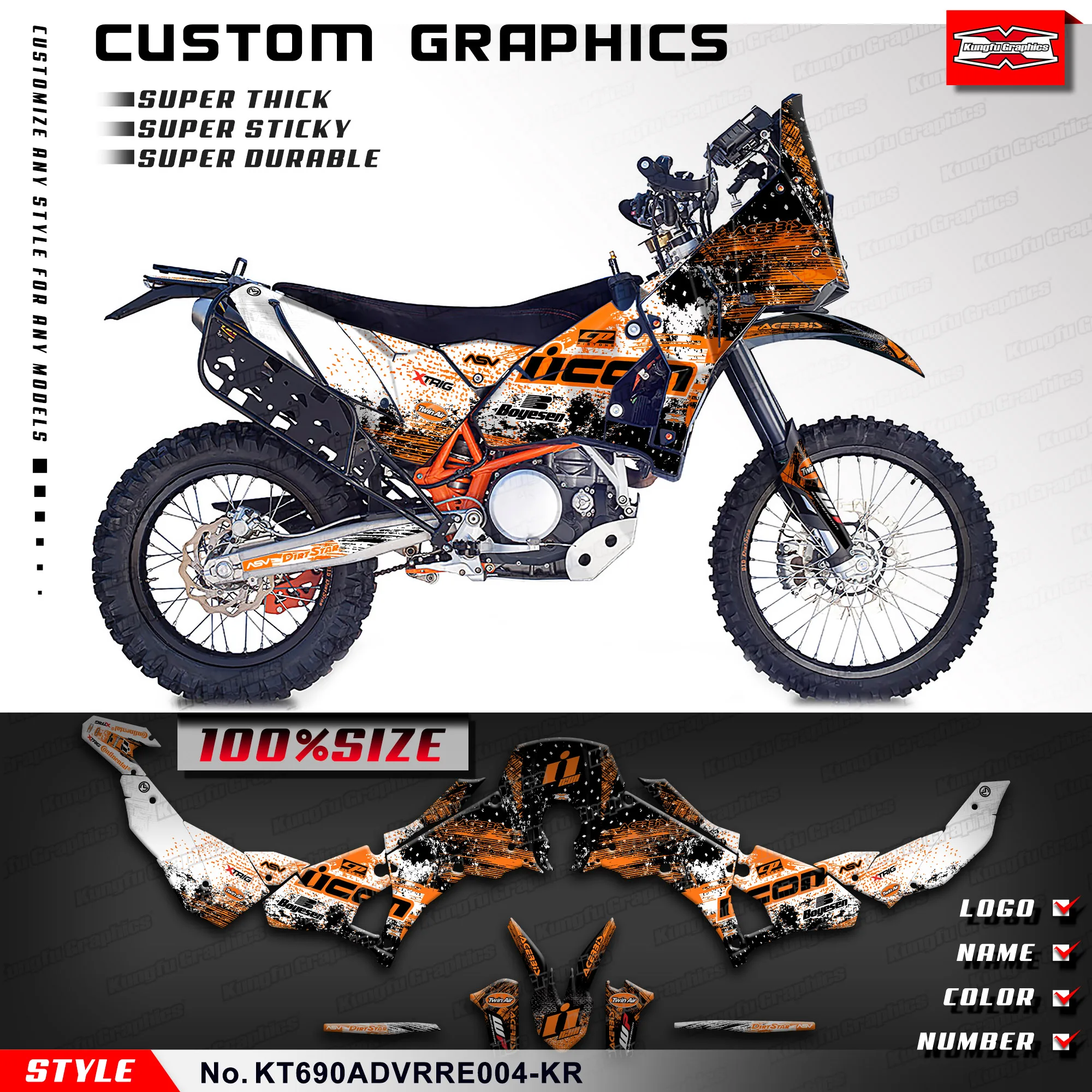 Kungfu Graphics Adesivi Personalizzati Involucri In Vinile Pieno Per Ktm Rally Raid Evo2 690 Adv, Kt690Advrre004-Kr