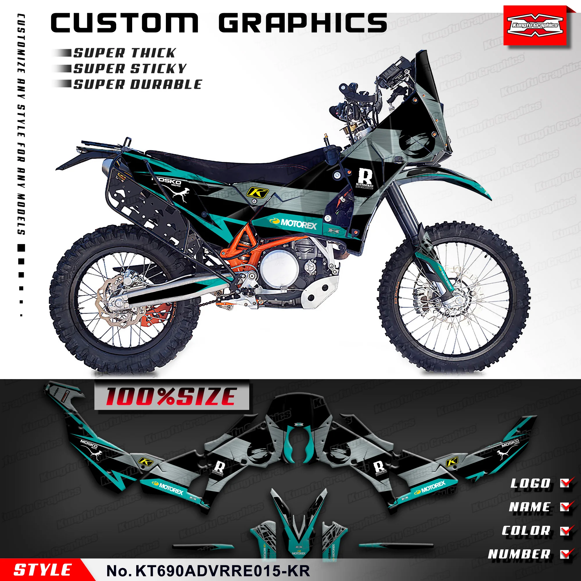 Kungfu Graphics Adesivi Personalizzati Involucri In Vinile Pieno Per Ktm Rally Raid Evo2 690 Adv, Kt690Advrre015-Kr