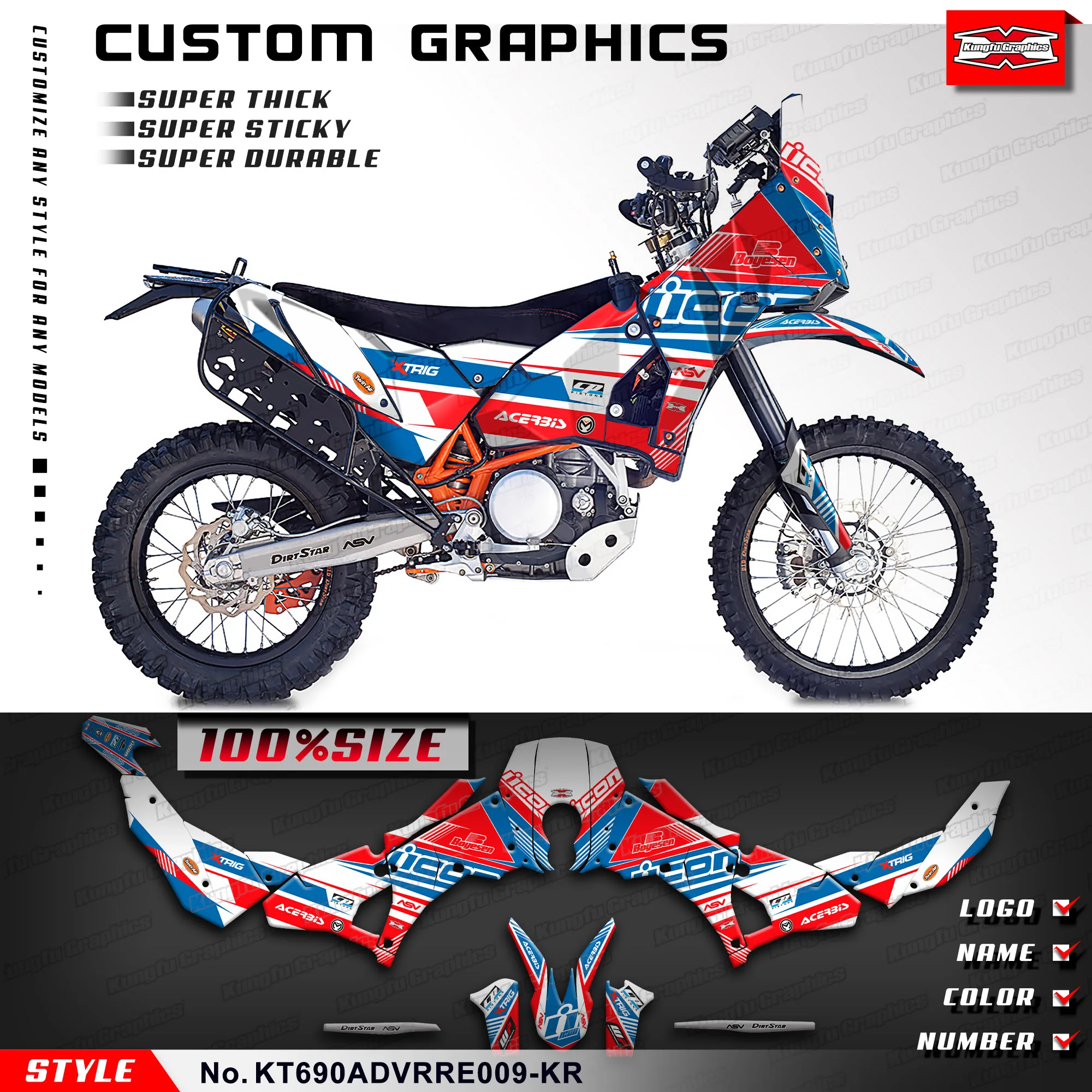 Kungfu Graphics Adesivi Personalizzati Involucri In Vinile Pieno Per Ktm Rally Raid Evo2 690 Adv, Kt690Advrre009-Kr