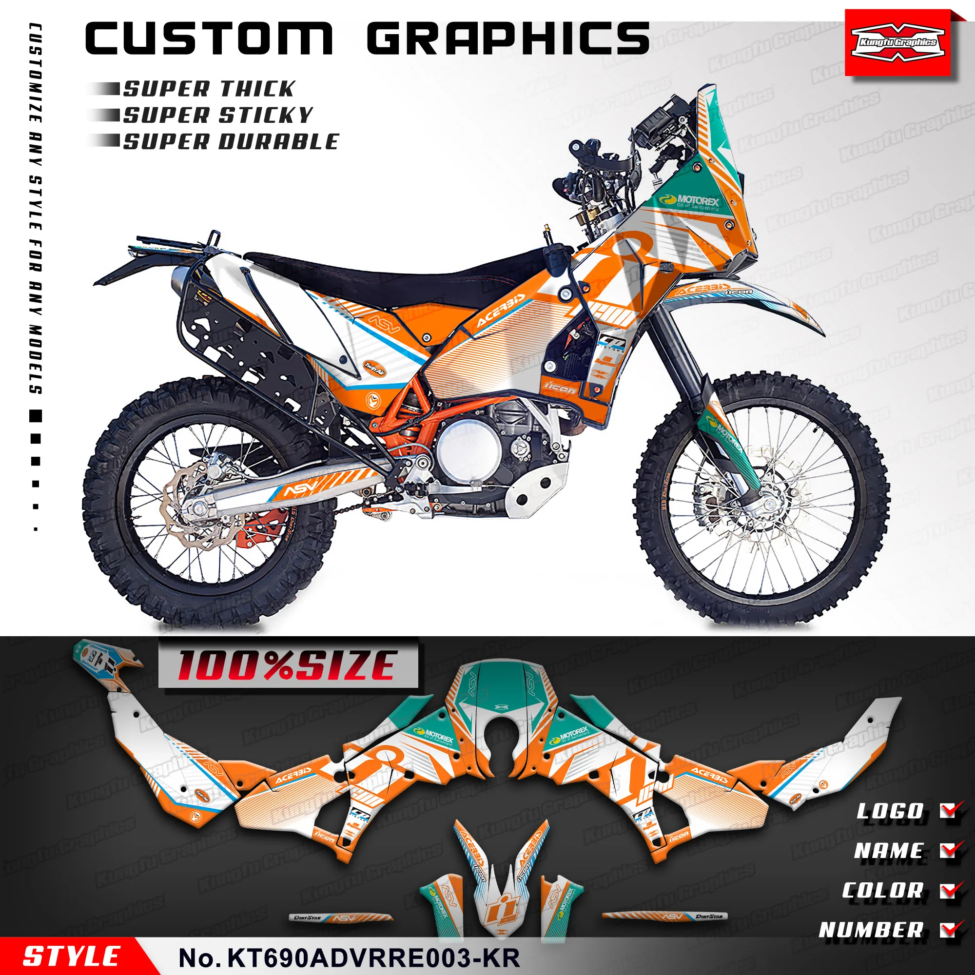 Kungfu Graphics Adesivi Personalizzati Involucri In Vinile Pieno Per Ktm Rally Raid Evo2 690 Adv, Kt690Advrre003-Kr