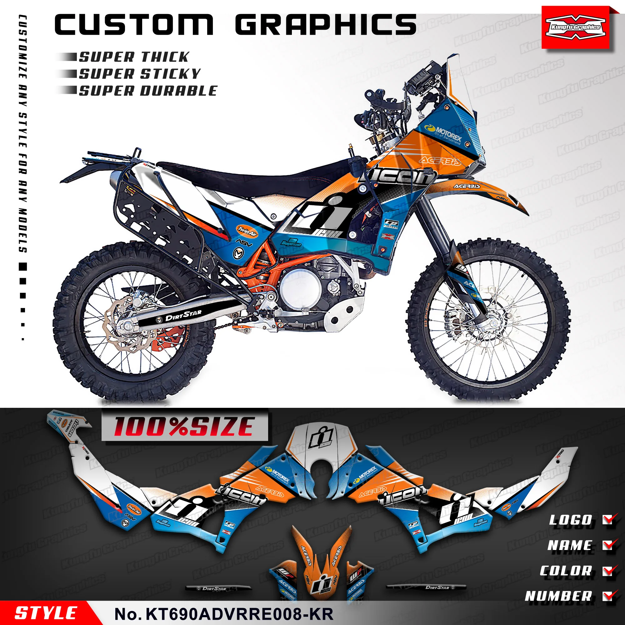 Kungfu Graphics Adesivi Personalizzati Involucri In Vinile Pieno Per Ktm Rally Raid Evo2 690 Adv, Kt690Advrre008-Kr