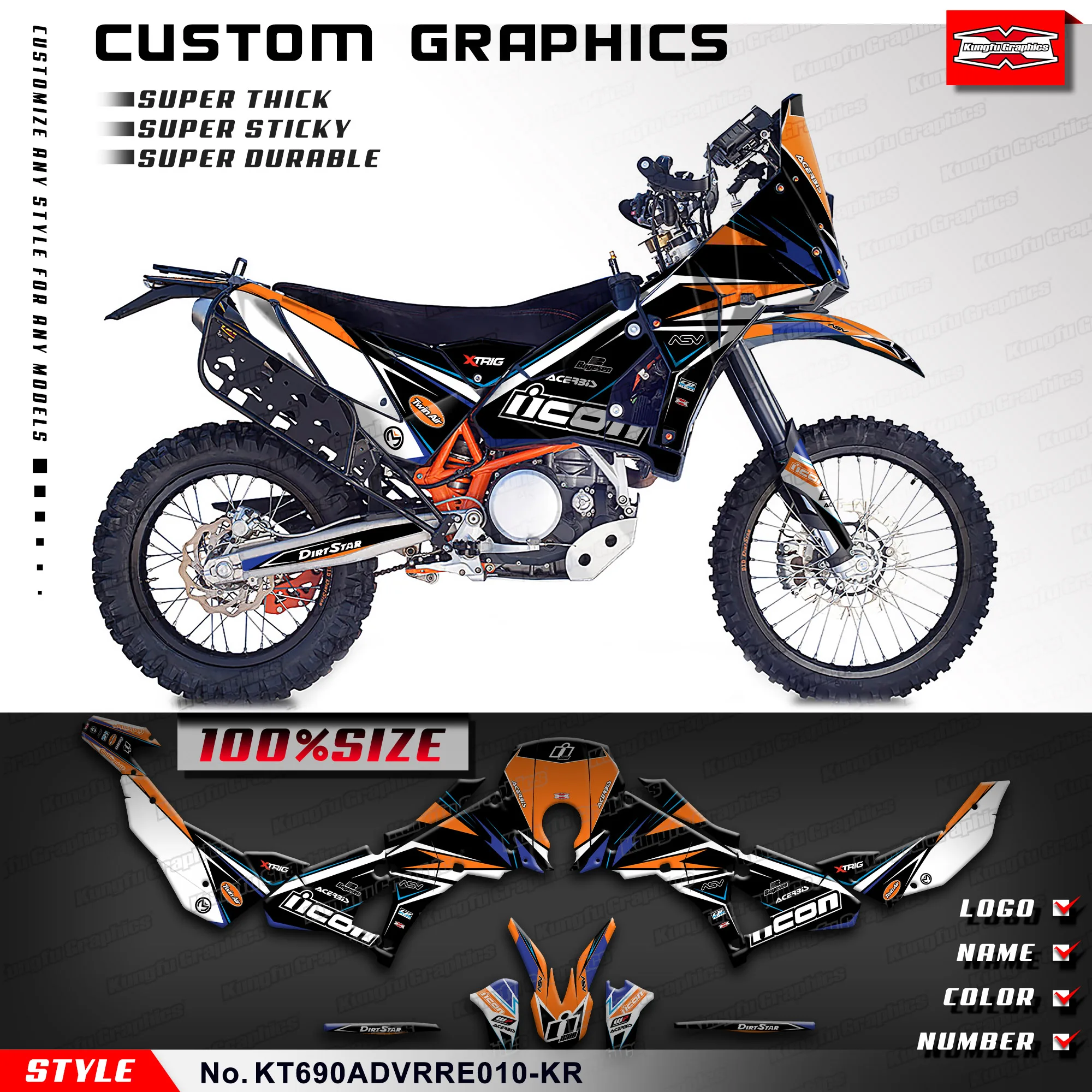 Kungfu Graphics Adesivi Personalizzati Involucri In Vinile Pieno Per Ktm Rally Raid Evo2 690 Adv, Kt690Advrre010-Kr