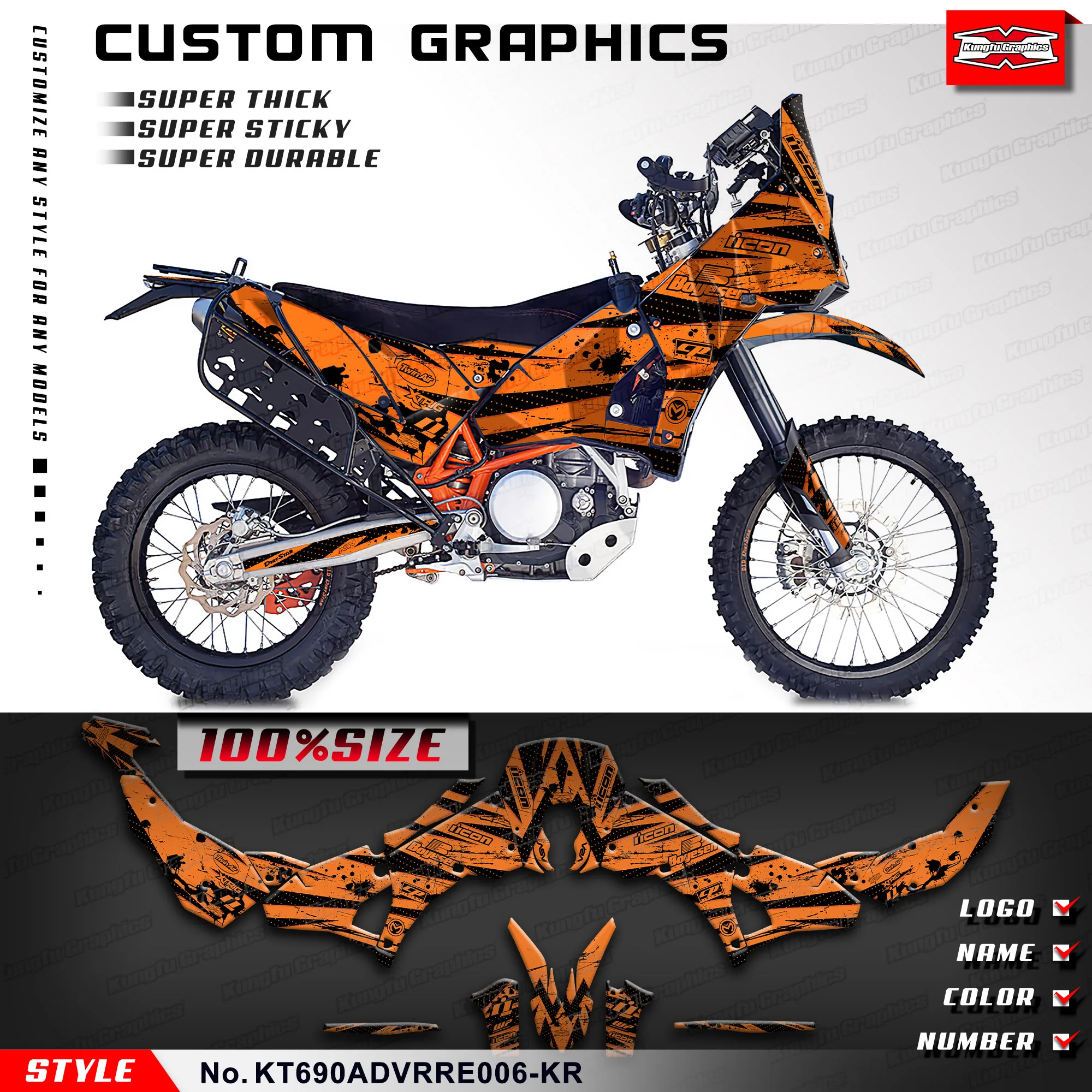 Kungfu Graphics Adesivi Personalizzati Involucri In Vinile Pieno Per Ktm Rally Raid Evo2 690 Adv, Kt690Advrre006-Kr