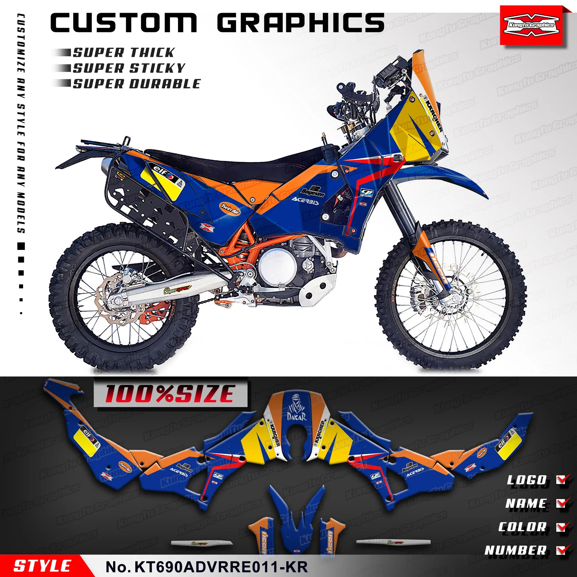 Kungfu Graphics Adesivi Personalizzati Involucri In Vinile Pieno Per Ktm Rally Raid Evo2 690 Adv, Kt690Advrre011-Kr