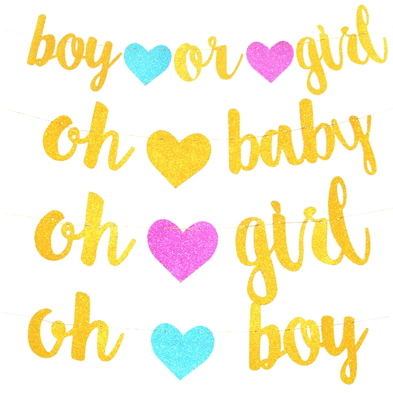 1Set Glitter Oro Ragazzo O Gilr /Oh Baby /Oh Boy /Oh Girl Banner Bandiera Cuore Di Carta Banner Baby Shower Di Genere Rivelare Rifornimenti Del Partit
