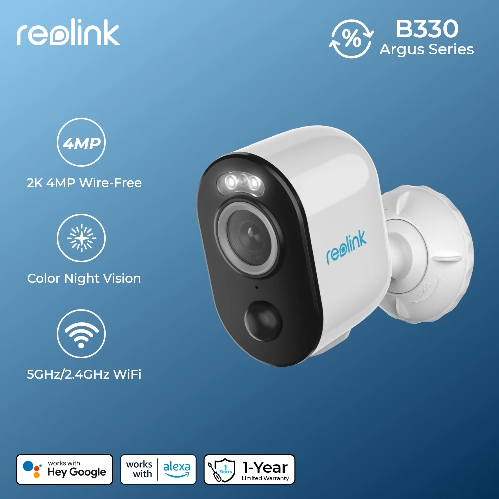Ricondizionato Reolink Argus Battery Outdoor Camera 2.4G/5Ghz Wifi Camera 4Mp Human/Car Detection 2-Way Audio Spotlight Smart Cam