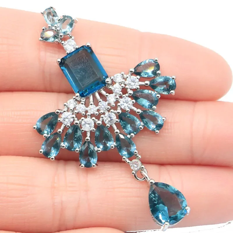 925 Ciondolo In Argento Sterling Massiccio Di Lusso London Blue Topaz Pink Kunzite Rich Blue Violet Tanzanite White Cz Wedding Bride