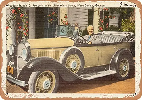 Cartello In Metallo-Cartolina Della Georgia-Presidente Franklin D. Torre Alla Piccola Casa Bianca, Primavera Calda-Look Vintage Arrugginito Wal