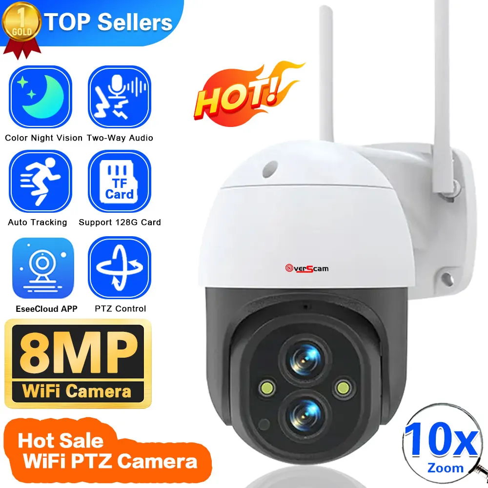 4K 8Mp Wifi Telecamere Di Sorveglianza Ip Dual Lens Ptz Wifi Video Cam Per La Casa Mini 10X Zoom Wireless Wifi Cctv Telecamere Di Sorveglianza