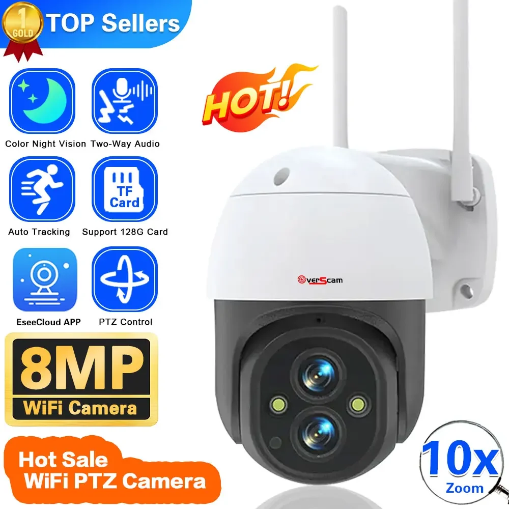 4K 8Mp Wifi Telecamere Di Sorveglianza Ip Dual Lens Ptz Wifi Video Cam Per La Casa Mini 10X Zoom Wireless Wifi Cctv Telecamere Di Sorveglianza