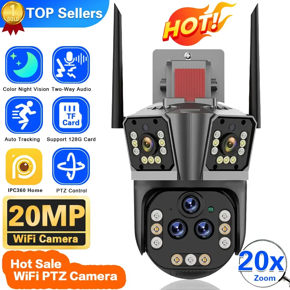 Ultra 20Mp 10K Wifi Telecamera Di Sorveglianza Telecamera Esterna A Cinque Obiettivi Ptz 20X Zoom Smart Home Ai Human Tracking Telecamera Cctv Wireles