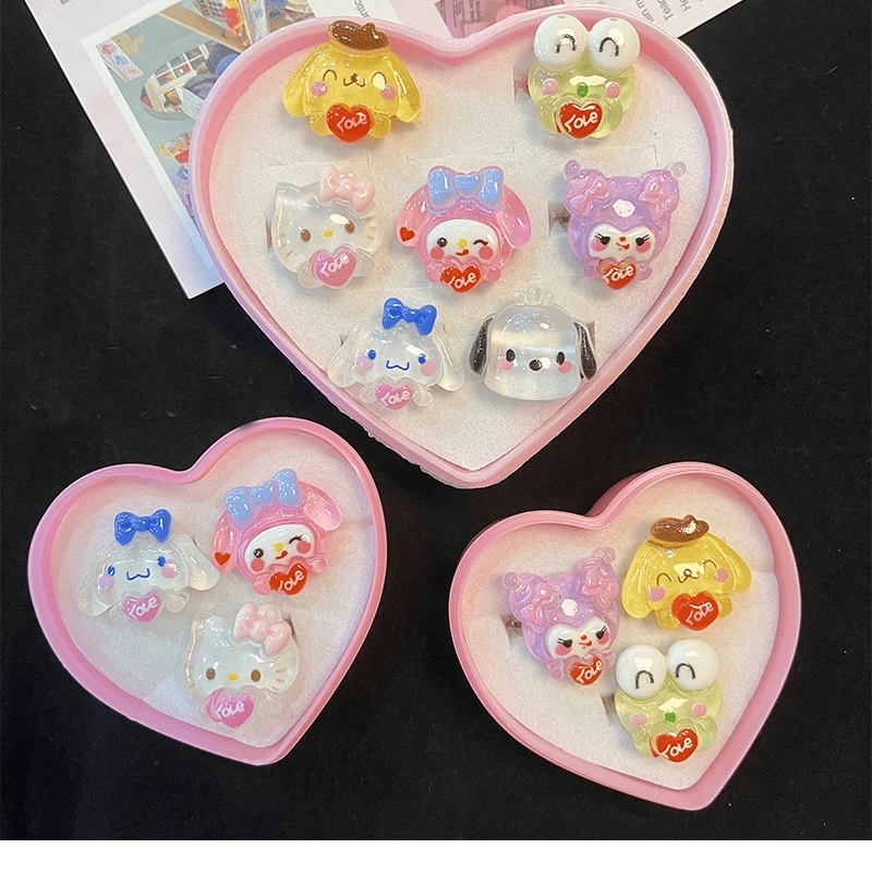 Kawaii Ring Kuromi Hello Kitty My Melody Open Regolabile Sanrio Anime Cinnamoroll Ring Love Box Girl Heart Decora Il Regalo Del Giocattolo